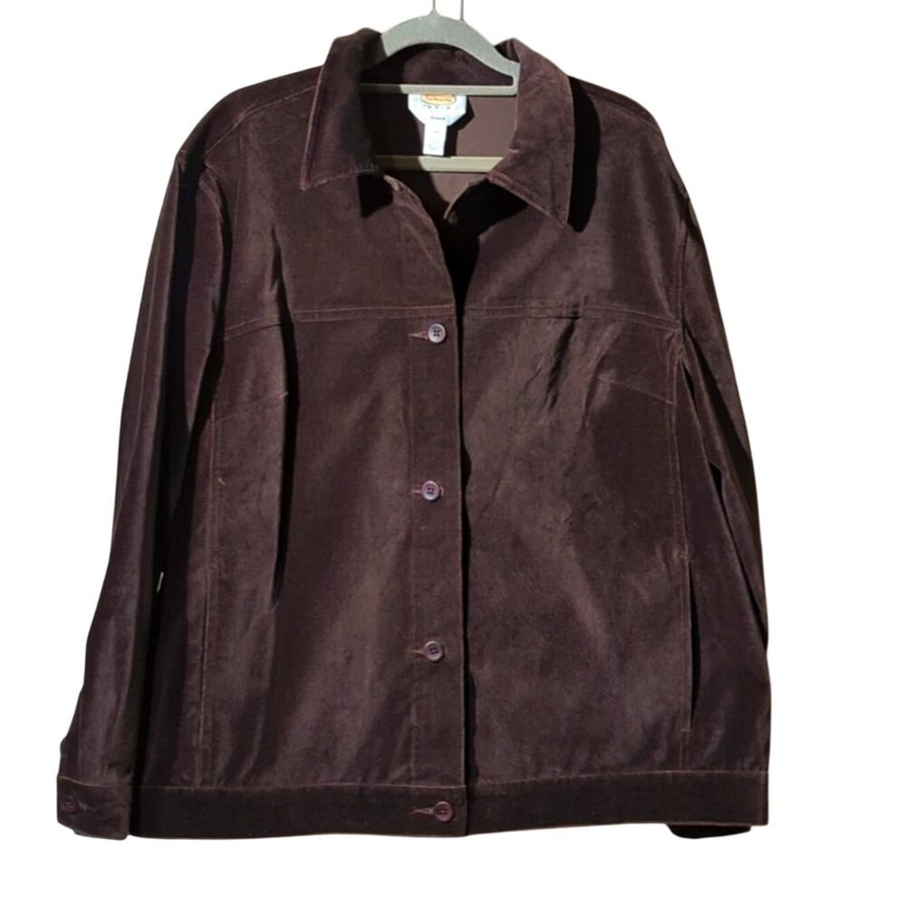 TALBOTS Vtg Brown Stretch Velvet Jean Style Jacket Women's Plus Size 12W